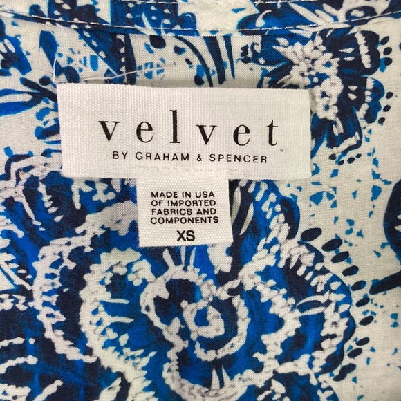 Velvet by graham Spence SHANII silk floral mini dress Batik blue print NWOT XS - Picture 6 of 16